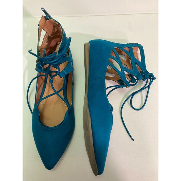 NIB Liliana Turquoise Tie Up Flat Sz 7 - Picture 7 of 7